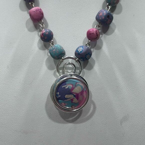 Viva Handmade Beaded Necklace Women's Pastel Clay Beads Floral Adjustable Signed - Picture 6 of 8